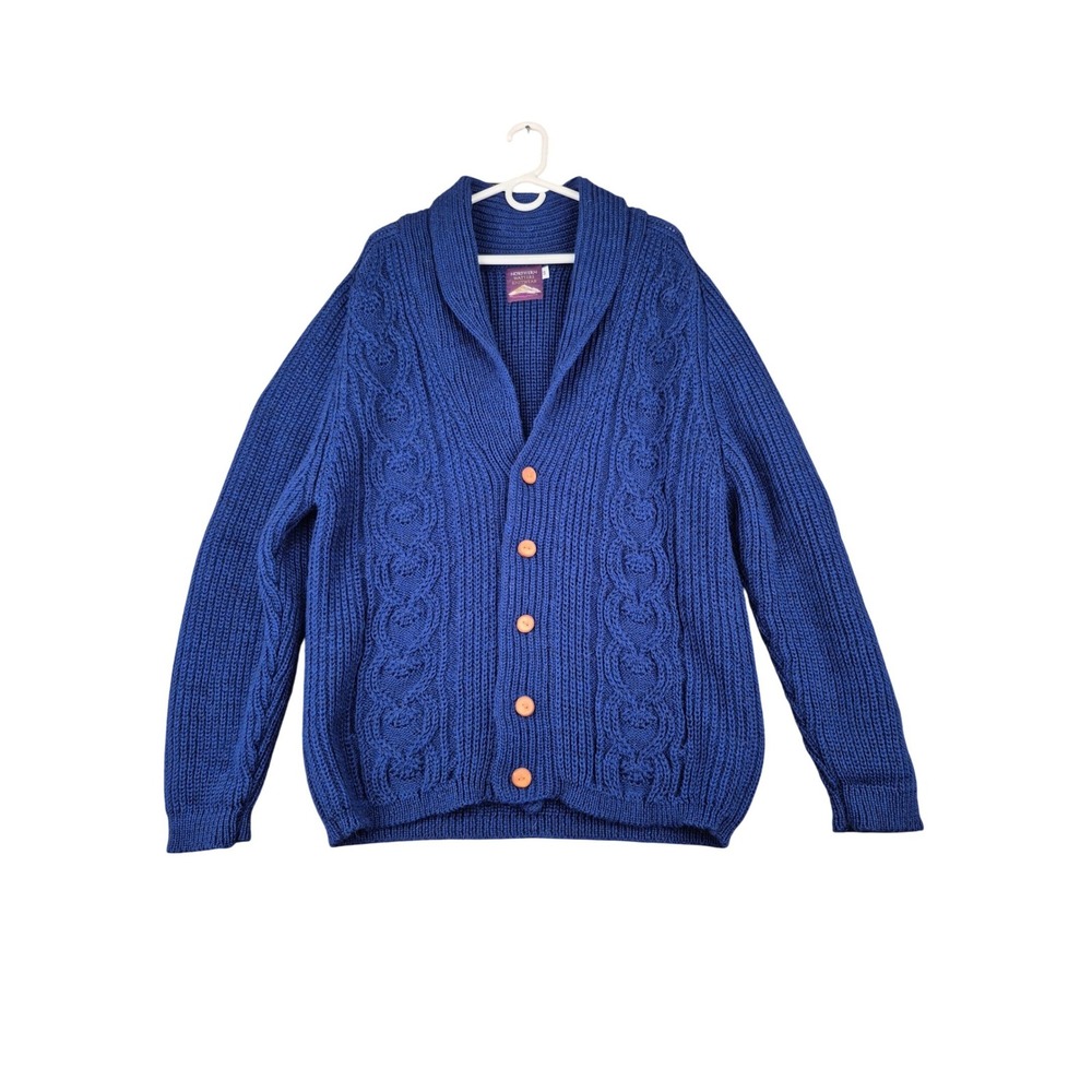 Northern Watters Knitwear Mens Blue Wool Cable Shawl Cardigan Sweater‎ XXL /44